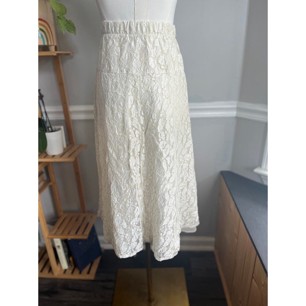 Vintage 90s Lace Skirt Knee Length White Gold Size Small - Picture 5 of 6